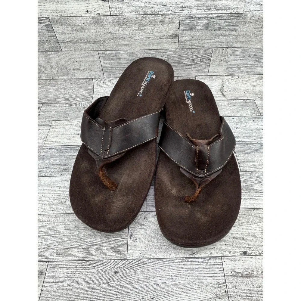Timberland Earthkeepers Mens 11M Dark Brown Leather Flip Flop Sandals 20596